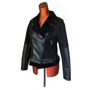 Blank NYC Faux Leather Denim Moto Jacket Shearling. Size Medium. Color Black